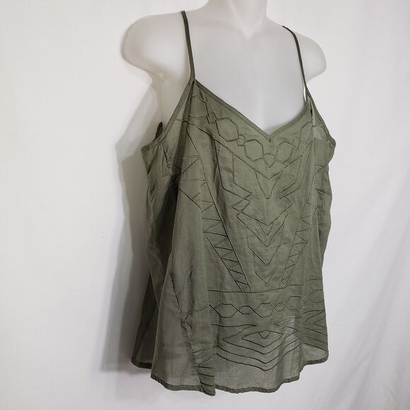 Maurices Womens Blouse Size Large Green Embroidered Racerback Tank Top Sheer - Picture 4 of 8